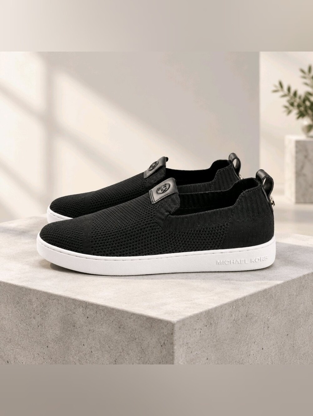 MICHAEL Michael Kors Juno Knit Slip-On Sneakers - Black/White
